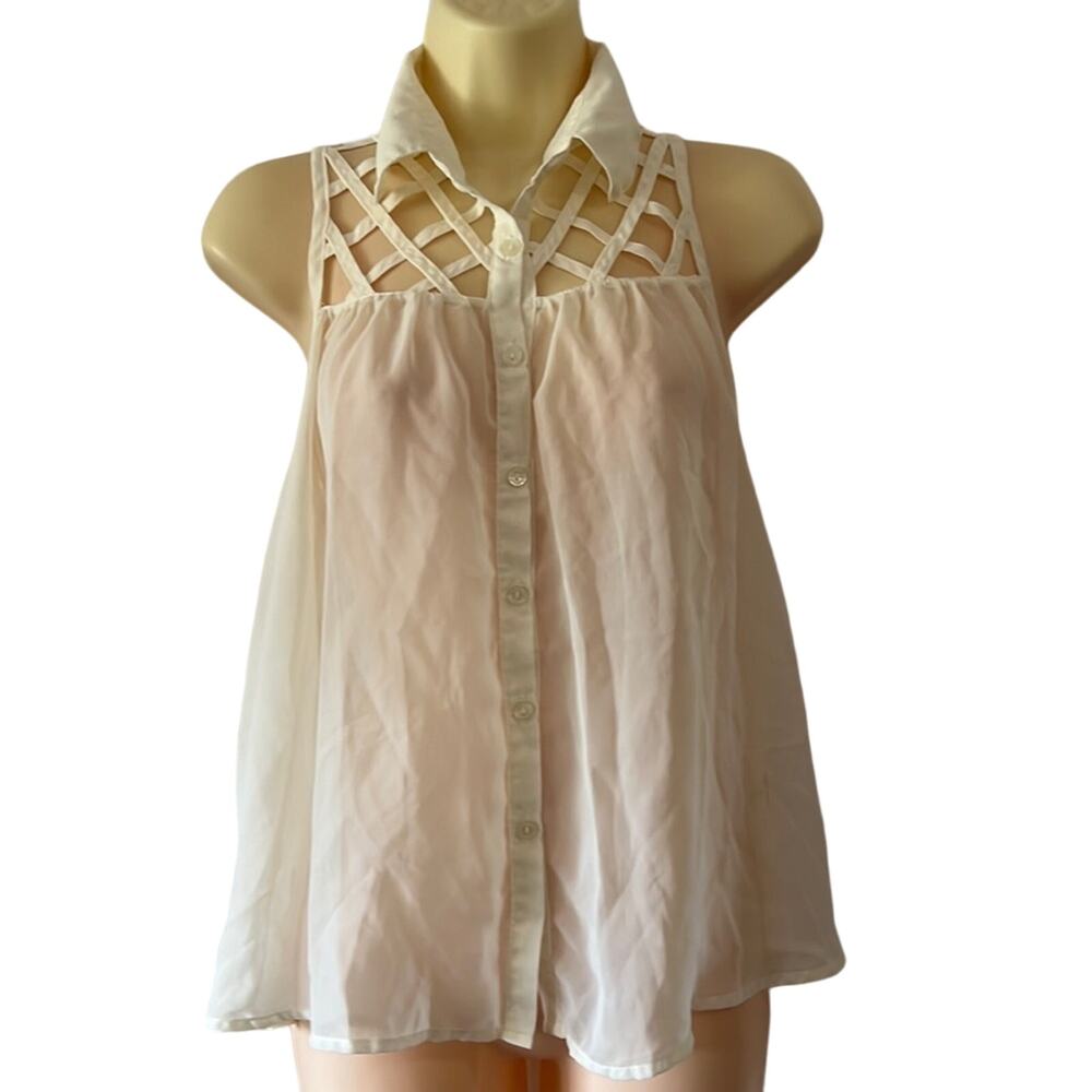 Bongo Jr Size M Cream Chiffon Sleeveless Blouse